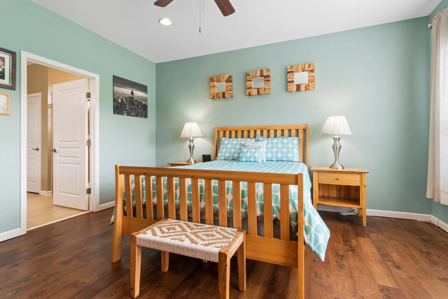 Handcrafted solid wood bed with a classic timber frame